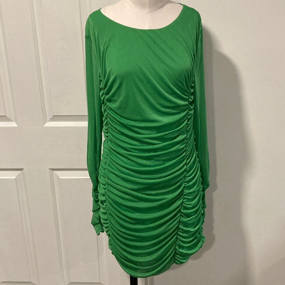 H & M ruched green dress XL NEW